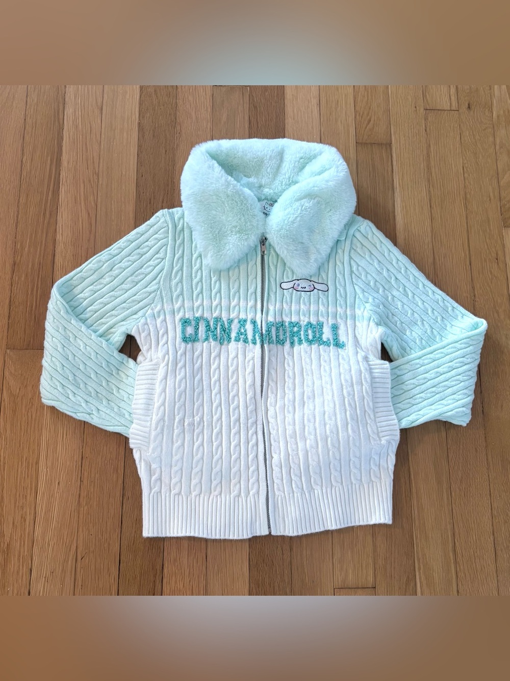Forever 21 x Sanrio Cinnamoroll Zip Up Sweater Hello Kitty Cable Knit Jacket L